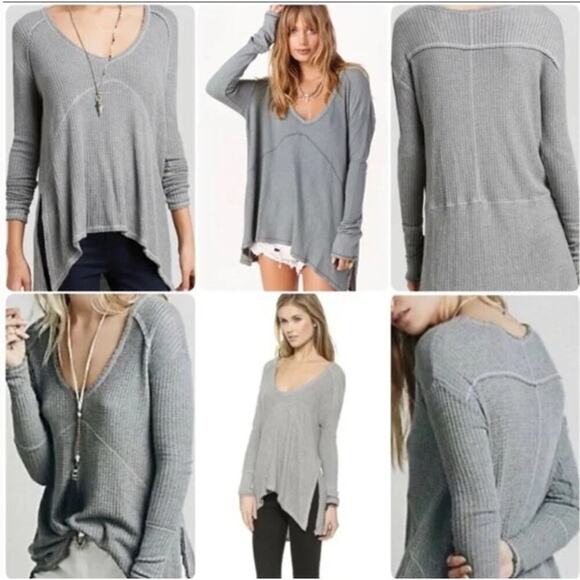 Free People Drippy Thermal womens M Sunset Park Gray boho gorpcore oversized - Picture 1 of 8